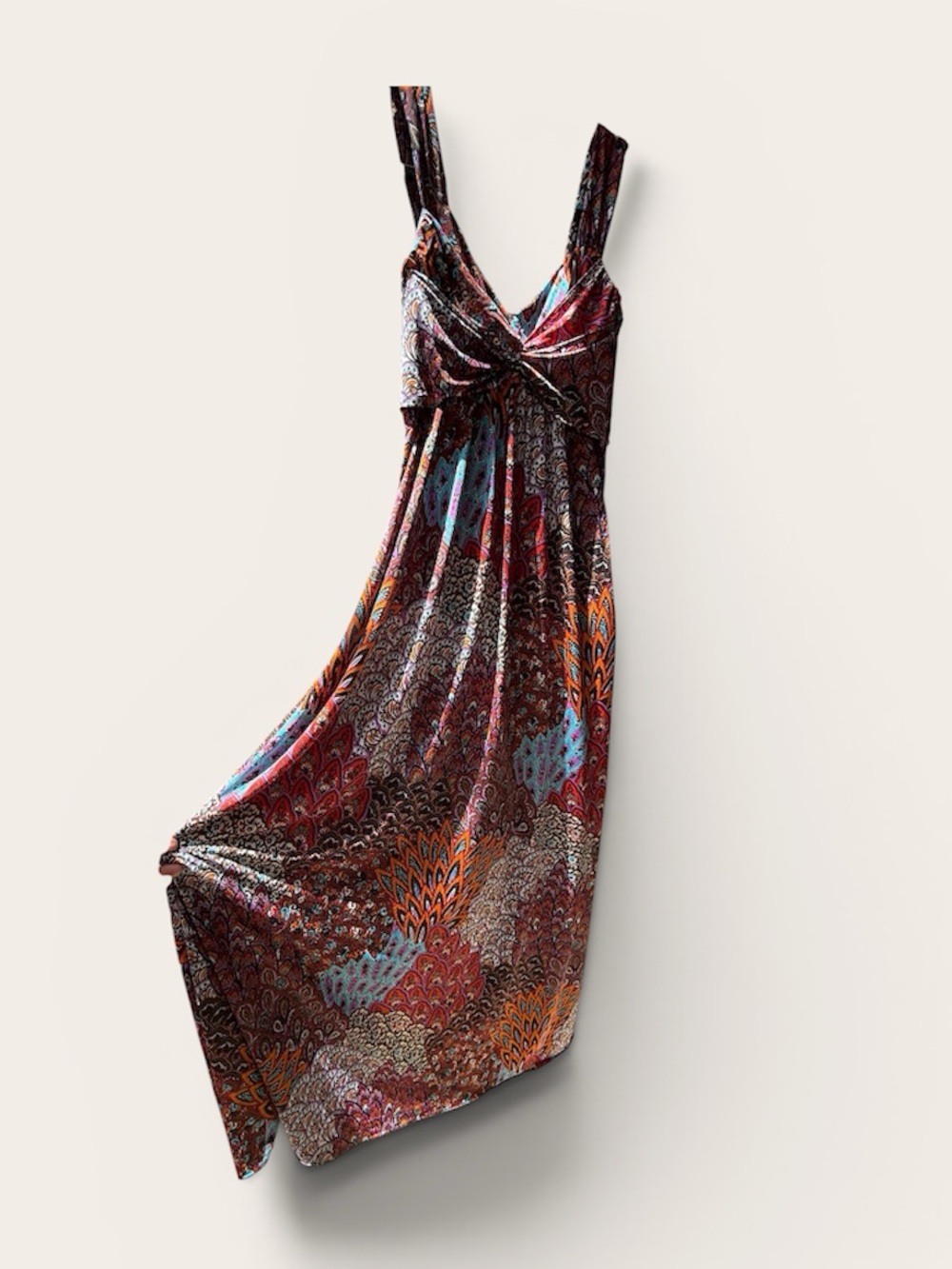 Twist-Front Printed Maxi Chemise in Multi-Color